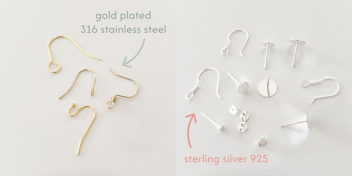 Earring findings: gold plated 316 stainless steel and sterling silver 925